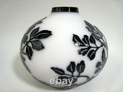 Cameo Art Vase En Verre Noir Coupé En Arbre Blanc Branches Et Feuilles