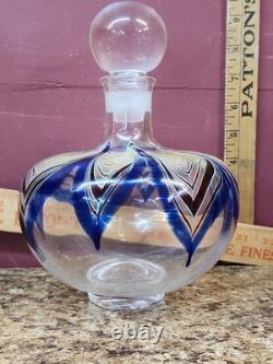 Carafe en verre artistique à plume tirée signée (H L fév. 1980) Houtson Lamp 8,5