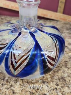 Carafe en verre artistique à plume tirée signée (H L fév. 1980) Houtson Lamp 8,5