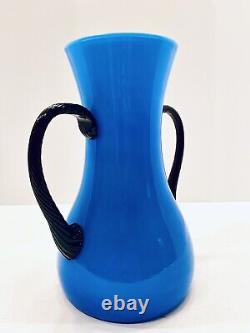Carlo Moretti Empoli 9 Cases Bleu Turquoise Vase En Verre D'art Italien, Près De Mint
