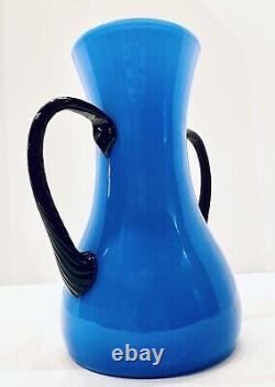 Carlo Moretti Empoli 9 Cases Bleu Turquoise Vase En Verre D'art Italien, Près De Mint