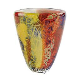 Centre de table coloré en verre d'art de style Murano élégant, vase ovale 'Firestorm', 7 pouces