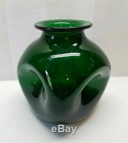 Century Vintage MID Art Moderne Bouteille En Verre Vert Vase Pincez Dimple 8 Blenko
