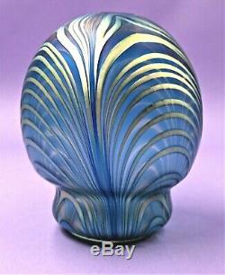 Charles Lotton Bleu Irisé Drapé Art Glass Vase Signé / Daté 1980