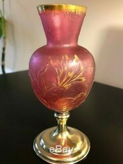 $ Chute De Prix! Daum Nancy Cameo Verre Art Nouveau Vase Base De Sterling Signé