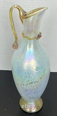 Cliff Goodman Maître du verre d'art Pitcher Iridescent Opalescent en or perlé