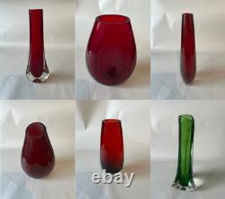Collection de verre britannique Whitefriars x6 bourgeon goutte d’eau à fossettes ovale tricorn hambone