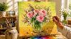Comment Peindre Un Bouquet De Roses Roses Dans Un Vase En Verre : Tutoriel Facile De Peinture Acrylique