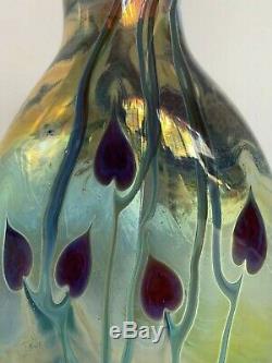 Craig Zweifel Hearts & Vines Ovale En Verre Irisé Art Vase, Signée Et Dated- Nr