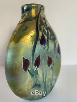 Craig Zweifel Hearts & Vines Ovale En Verre Irisé Art Vase, Signée Et Dated- Nr