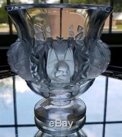Cristal Lalique Vase Avec Dampierre Oiseaux Et Vignes, Signée Français Verre Art
