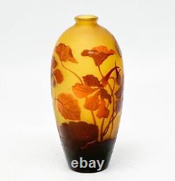 D'argental Acid Éché 2 Couleurs Cameo Art Vase En Verre Floraux C. 1910