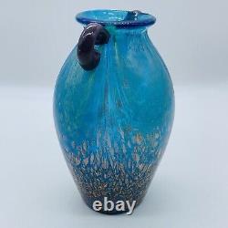 Dale Tiffany Favrile Art Glass Milano Amphora Blue Vase Cuivre Aventurine 7t