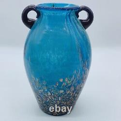 Dale Tiffany Favrile Art Glass Milano Amphora Blue Vase Cuivre Aventurine 7t