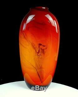 Dan Bergsma Signé # 256 Pilchuck Cased Art Glass Marbleized Swirl 12 3/4 Vase