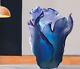 Daum Crystal Vase Tulip Blue 05213-4 Verre D'art Fabriqué En France