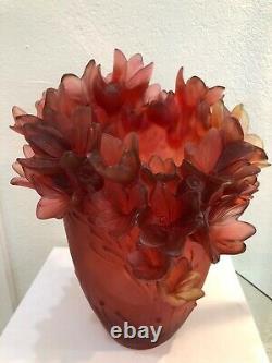 Daum France Pate De Verre Safran Art Glass Vase Numéroté Edition