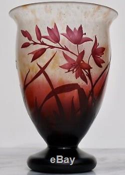 Daum Nancy Art Nouveau Cameo Floral Vase 1920 Red Footed