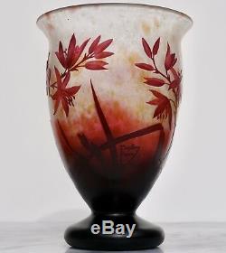 Daum Nancy Art Nouveau Cameo Floral Vase 1920 Red Footed