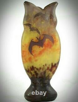 Daum Nancy Art Nouveau Vase En Verre Bats'/'chauves Souris Souris' / Halloween