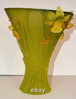 Daum Nancy Art Verre En Cristal Jonqiulles Jonqiulles Daffodils Unique 9,5 Hauteur Grand Vase