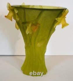 Daum Nancy Art Verre En Cristal Jonqiulles Jonqiulles Daffodils Unique 9,5 Hauteur Grand Vase