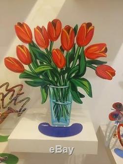 David Gerstein Métal Art Moderne Sculpture Tulipes Fleurs Dans Un Vase En Verre Nouveau