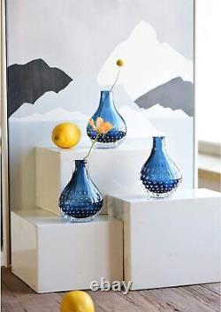 Décoration en verre d'art Vase à fleur bleue pour table basse - 3 ensembles de 5,3 pouces sur les dessus de table.