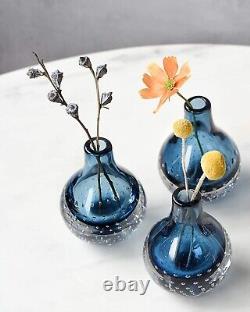 Décoration en verre d'art Vase à fleur bleue pour table basse - 3 ensembles de 5,3 pouces sur les dessus de table.