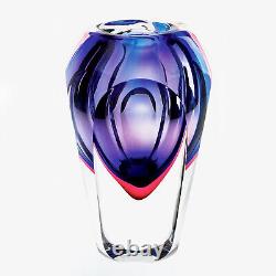 Décoration en verre d'art moderne de style Murano : Vase décoratif Astra, découpe en tranches violettes, 8,5 pouces.