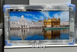 Dernier temple d'or sikh XXL en art liquide encadré mural aspect chrome 110x90cm