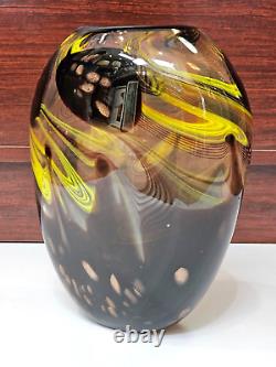 Designer Vintage Art Glass Vase 10.5 translates to 'Vase en verre d'art vintage de designer 10.5' in French.