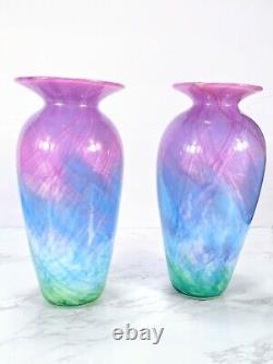Deux (2) Nourot Studio Art Glass Vase Signé DLL David Lindsay 8 Vintage 1980s