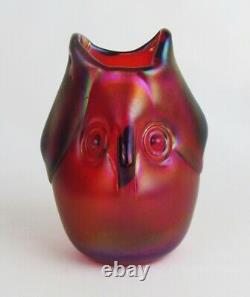 Dominick Labino 1975 Red Iridescent Studio Art Chouette En Verre Vase Figurine