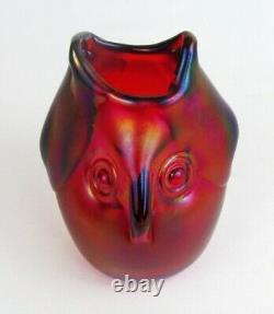 Dominick Labino 1975 Red Iridescent Studio Art Chouette En Verre Vase Figurine