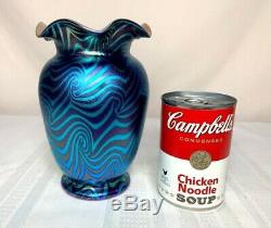 Durand Art Glass, Blue King Tut Vase, Très Belle Excellente