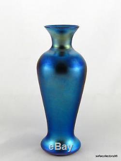 Durand Glass Art 1707 D Irisé Argent Vase Bleu Ca. 1925