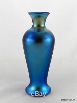 Durand Glass Art 1707 D Irisé Argent Vase Bleu Ca. 1925