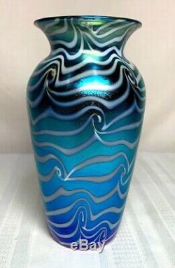 Durand Verre Art, Grand Roi Tut Coil Vase, Blanc Sur Bleu Irisation, Nice
