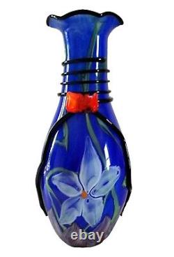 ÉNORME Vase en verre d'art Murano Italie multicolore bleu cobalt floral de 43 cm, 17 4kg