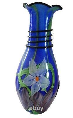 ÉNORME Vase en verre d'art Murano Italie multicolore bleu cobalt floral de 43 cm, 17 4kg