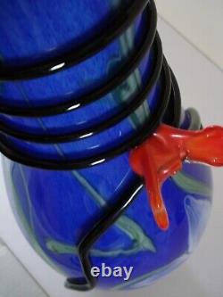 ÉNORME Vase en verre d'art Murano Italie multicolore bleu cobalt floral de 43 cm, 17 4kg