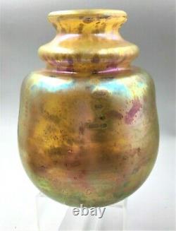 Early Robert Eickholt Large Bulbous Art Glass Gold Aurene Vase-signed / 1980