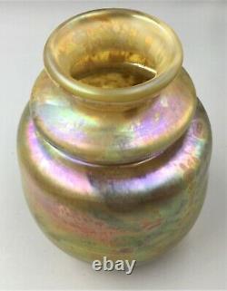 Early Robert Eickholt Large Bulbous Art Glass Gold Aurene Vase-signed / 1980
