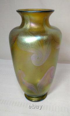 Early Tiffany Favrile Decorated Art Glass Vase, Art Nouveau, Plumes Tirées