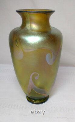 Early Tiffany Favrile Decorated Art Glass Vase, Art Nouveau, Plumes Tirées