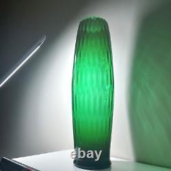 Éblouissant vase de sol en verre d'art optique Empoli vintage vert émeraude H 48 cm