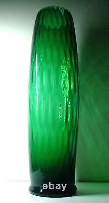 Éblouissant vase de sol en verre d'art optique Empoli vintage vert émeraude H 48 cm