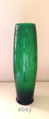 Éblouissant vase de sol en verre d'art optique Empoli vintage vert émeraude H 48 cm