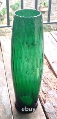 Éblouissant vase de sol en verre d'art optique Empoli vintage vert émeraude H 48 cm